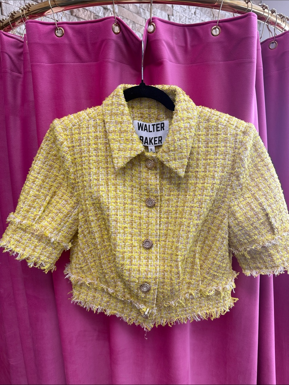 Walter Baker Lemon Yellow Tweed Cropped Jacket NWT